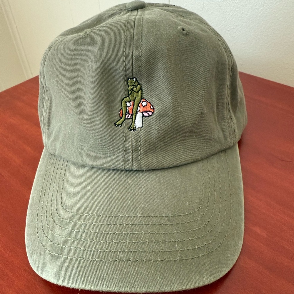 Frog and Mushroom Embroidered Cap
